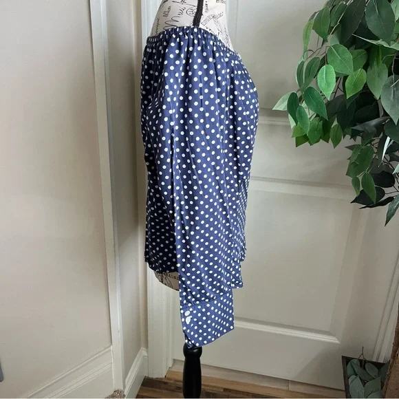 Lauren Ralph Lauren Off Shoulder Polka Dot Button Down Top Blue Sz M - Picture 8 of 15